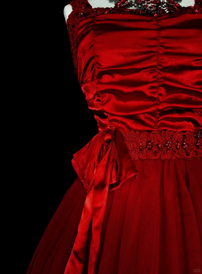 Elegant Spaghetti Straps Satin Tulle Beaded A Line Short Graduation Homecoming Dress,Red Short Birthday Dress D4052