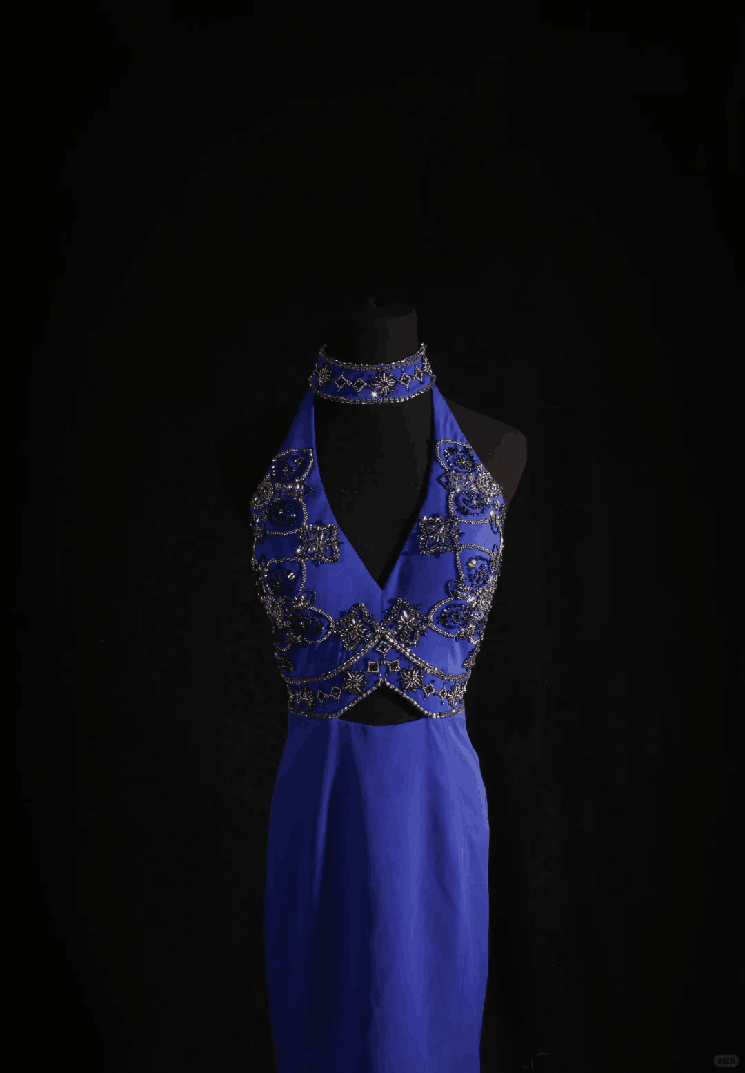 Sexy Halter Blue Satin Beaded Sheath Cocktail Dress Short 6th Grade Homecoming Dress D3326