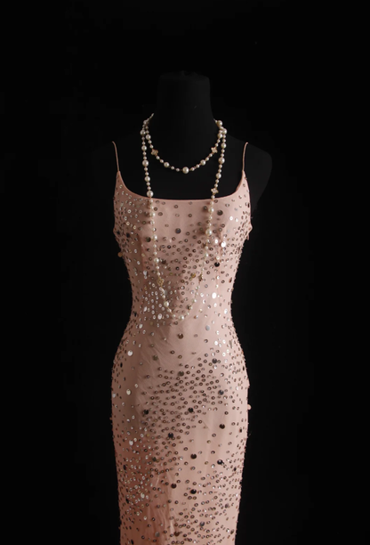 Sparkly Spaghetti Straps Pink Sequin Mermaid Long Party Dress Formal Birthday Prom Dress Evening Dress D2004