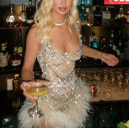 Gorgeous Champagne Sequin Beaded Sheath Cocktail Dress Formal Homecoming Dress S452