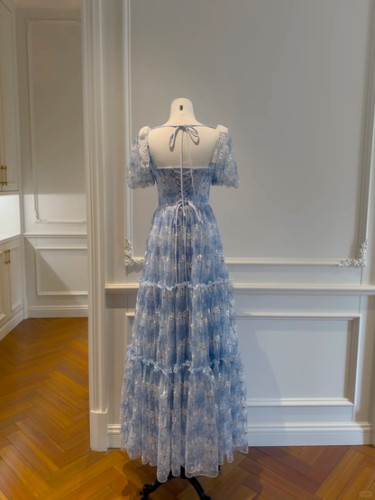 Elegant Sweetheart Neck Blue Tulle A Line Long Party Dress Prom Dress D2947