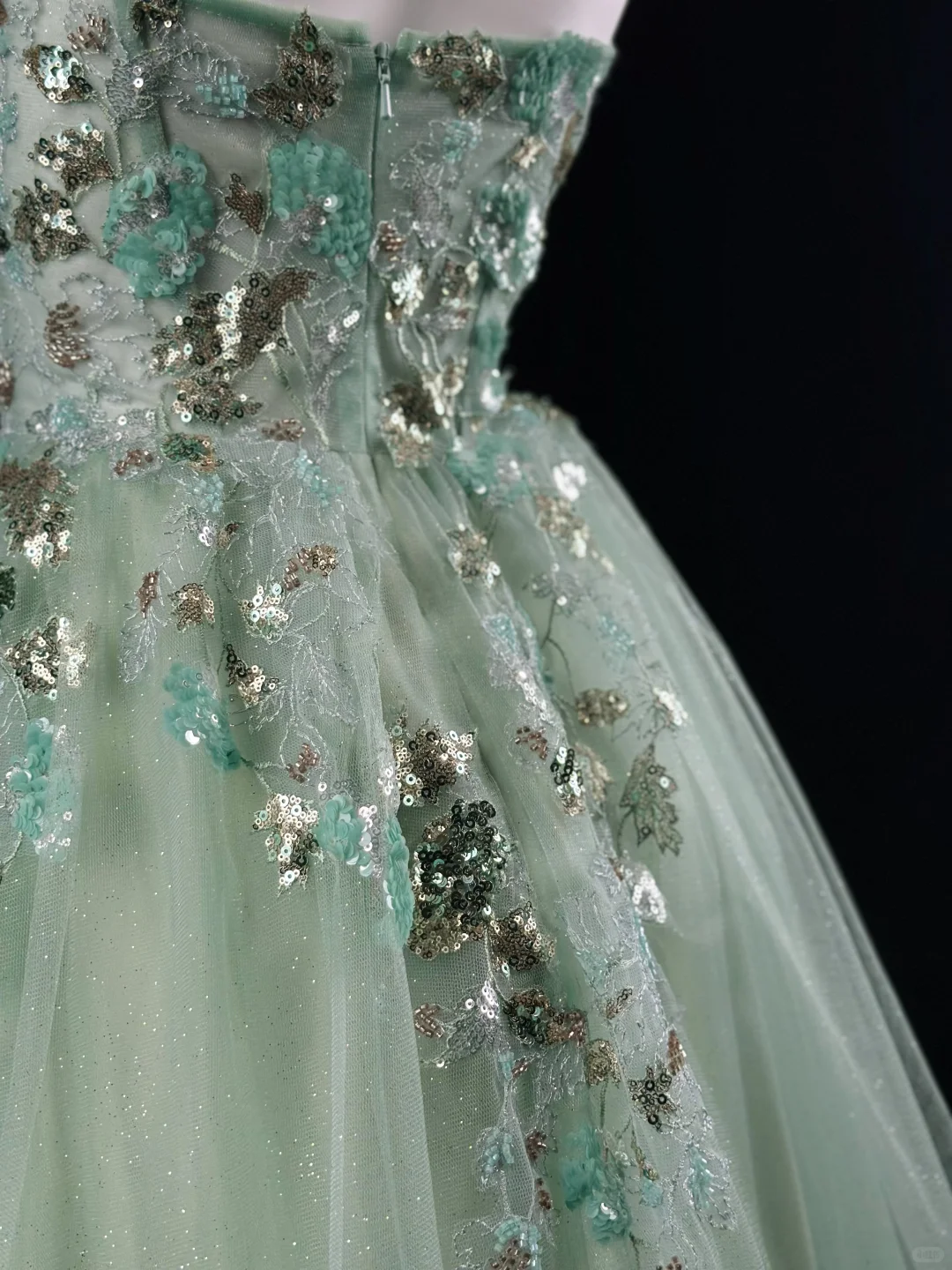 Charming Strapless Mint Green Tulle Sequin A Line Long Evening Dress Party Gown D2514