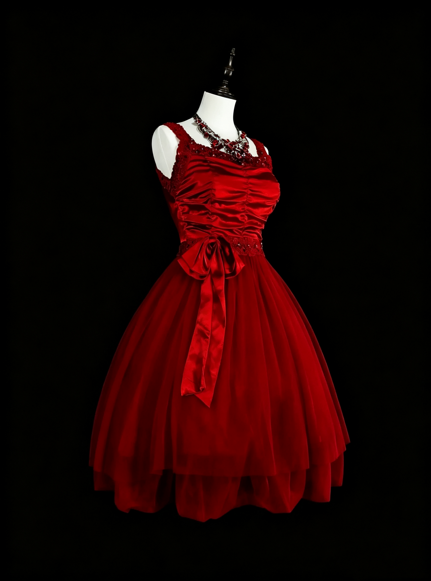 Elegant Spaghetti Straps Satin Tulle Beaded A Line Short Graduation Homecoming Dress,Red Short Birthday Dress D4052