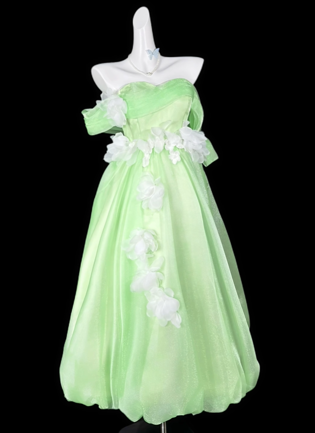 Fairy Off The Shoulder Green Tulle Appliques Long Party Dress Prom Gown D4177