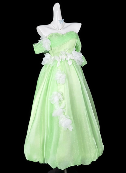 Fairy Off The Shoulder Green Tulle Appliques Long Party Dress Prom Gown D4177