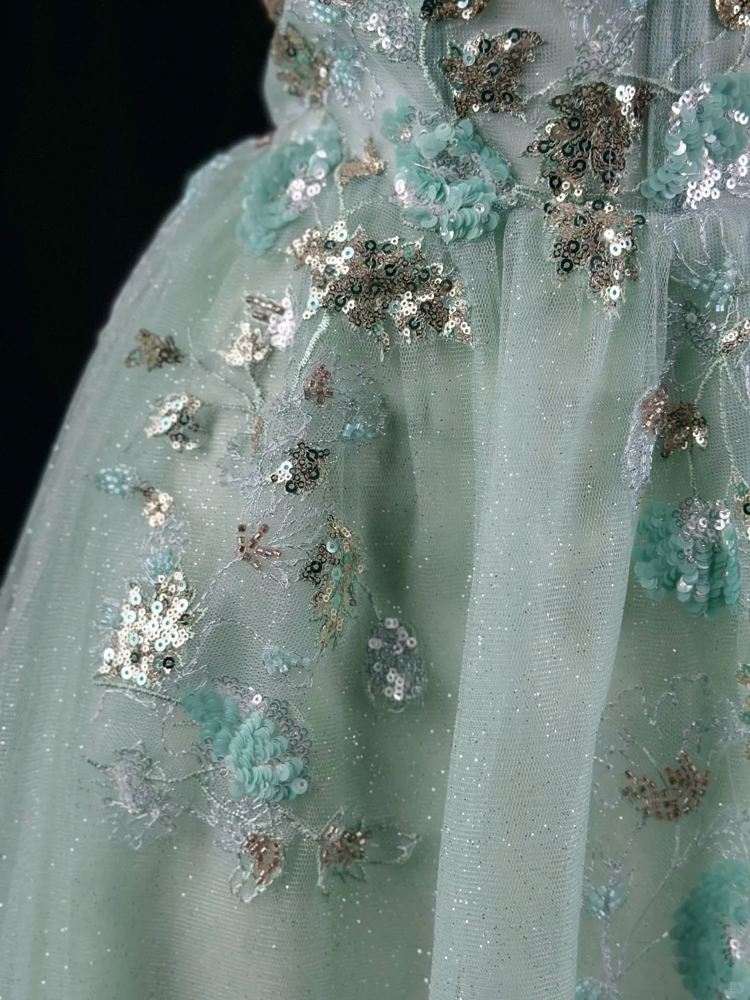 Charming Strapless Mint Green Tulle Sequin A Line Long Evening Dress Party Gown D2514
