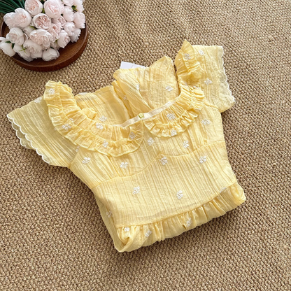 Cute A line Scoop Short Sleeves Yellow Floral Holiday Dresses Beach Dress Birthday Outfits SD288