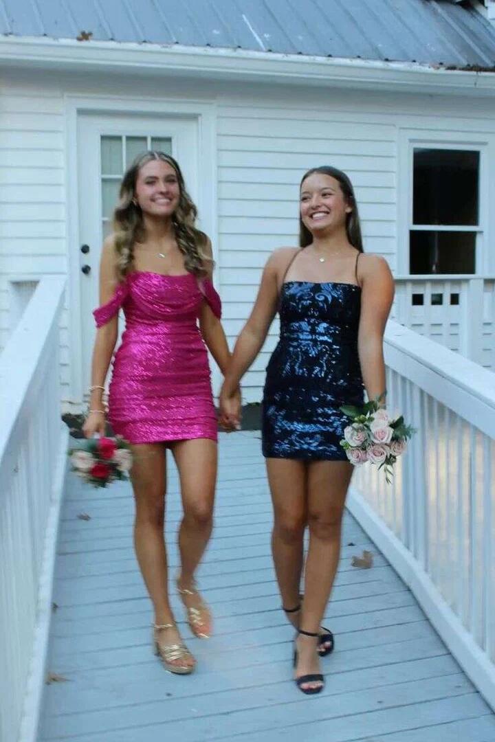 Fashion Off The Shoulder Purple Sequin Sheath Short Homecoming Dress Cocktail Dress D3821