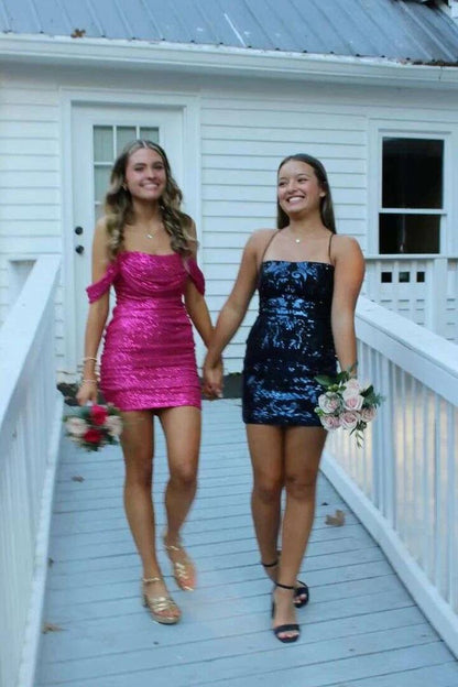 Fashion Off The Shoulder Purple Sequin Sheath Short Homecoming Dress Cocktail Dress D3821