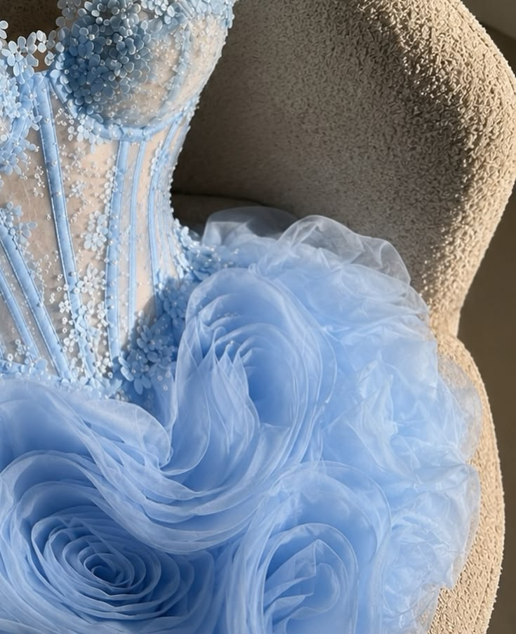 Glamorous Spaghetti Straps Blue Tulle Ruched Floral Short Homecoming Dress Birthday Outfits D4230