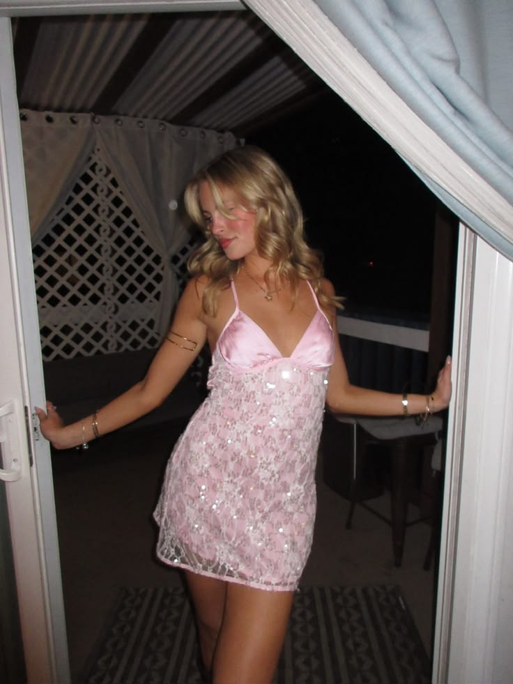 Classy Spaghetti Straps Lace Sequin Short Party Dress Pink Short 7th Grade Homecoming Dress D4539