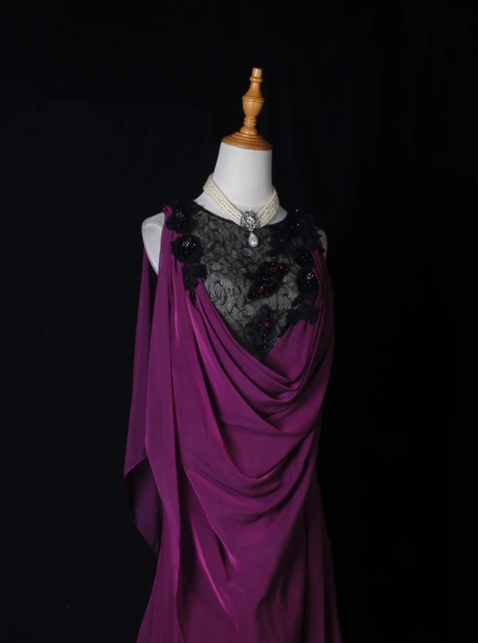 Elegant Sleeveless Purple Chiffon Lace Mermaid Long Party Dress Evening Gown With Beaded D2274