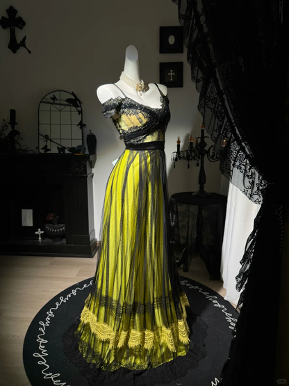 Retro Spaghetti Straps Green Satin Tulle Lace Sequin A Line Long Party Dress Prom Dress D3731