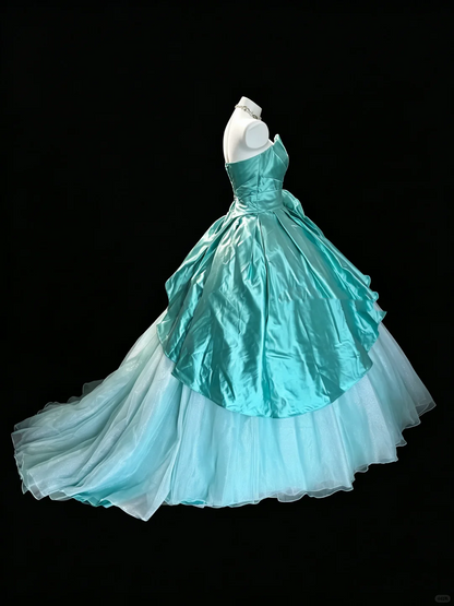 Sweet Turquoise Strapless Satin Tulle Floral Quinceanera Dress Sweet 15 16 Dress D5239
