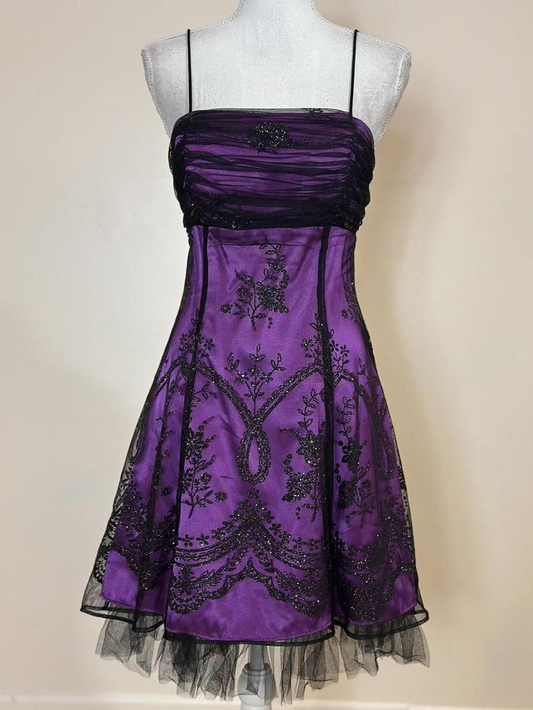 Vintage Purple Spaghetti Straps A Line Short Homecoming Dress Cocktail Dress D720