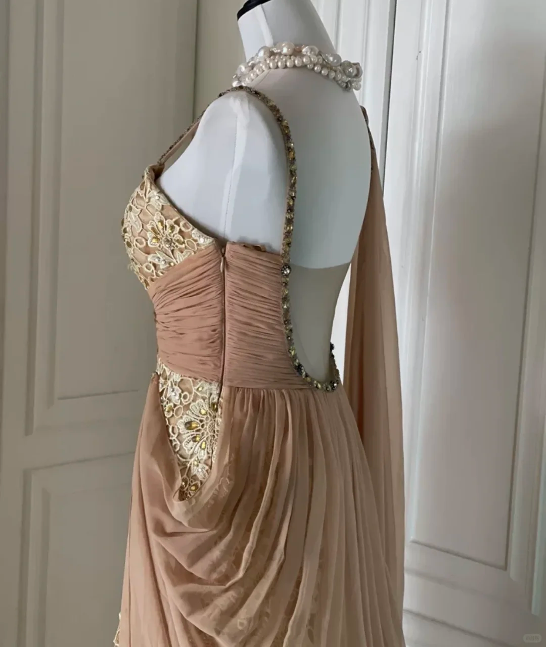 Vintage Spaghetti Straps Lace Chiffon Beaded Mermaid Evening Dress Long Prom Gown D3100