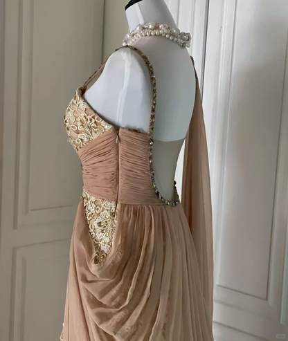 Vintage Spaghetti Straps Lace Chiffon Beaded Mermaid Evening Dress Long Prom Gown D3100