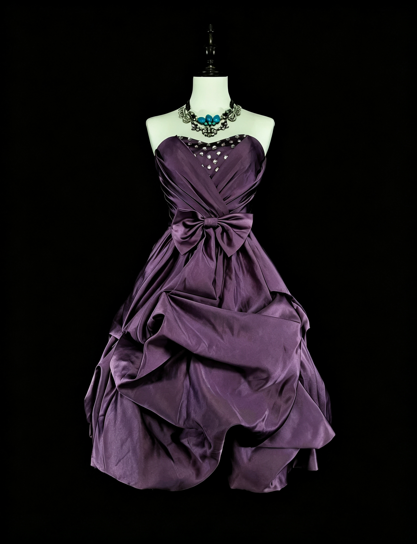 Classy Purple Satin Pleated Beaded Short 19th Birthday Outfits,Strapless A Line Short Party Dress D4046