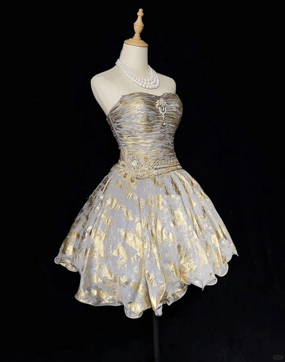 Unique Strapless Tulle Sequin Beaded A Line Short Homecoming Dress Birthday Outfits D3379