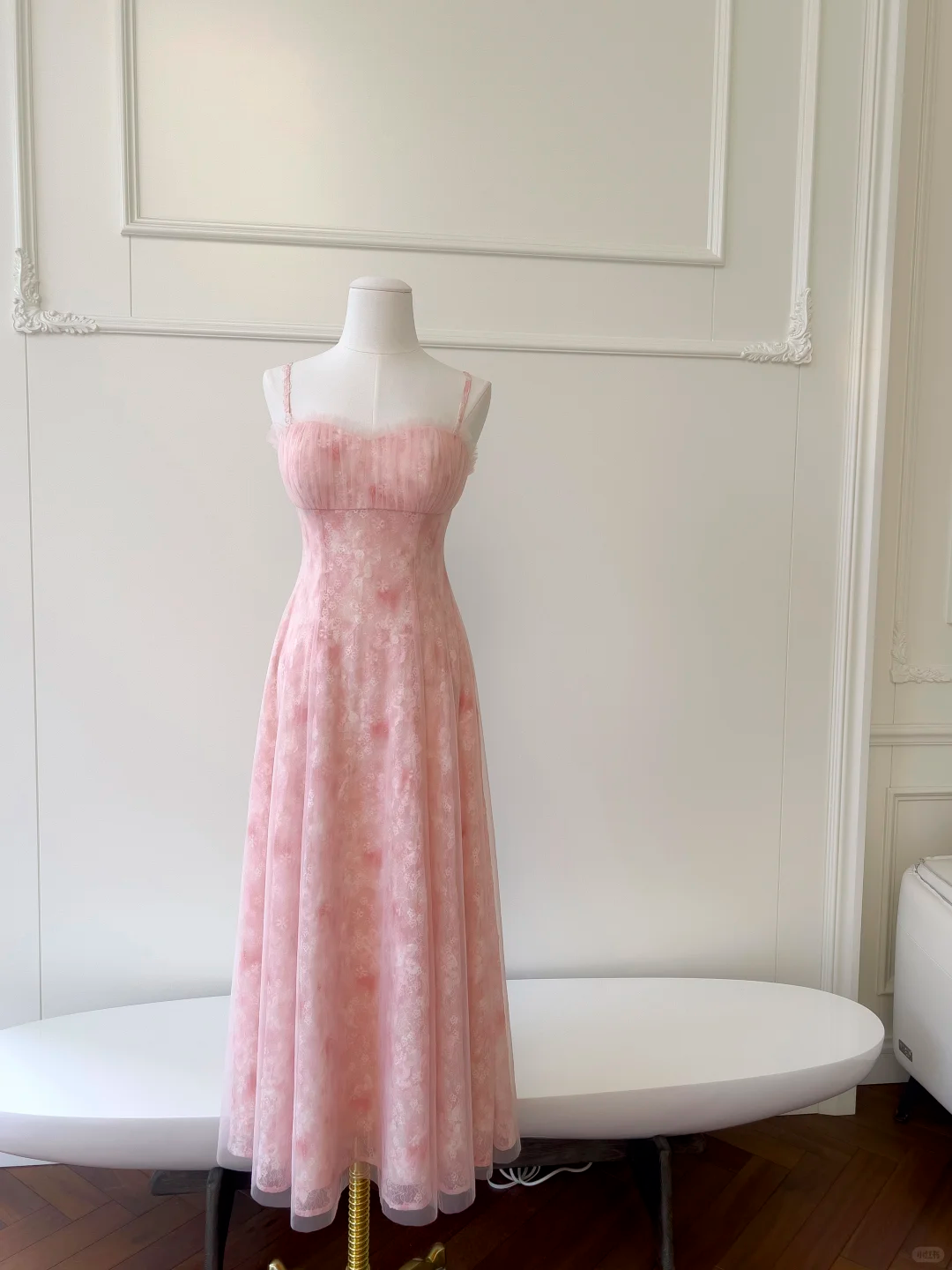 Pretty Spaghetti Straps Pink Tulle Lace A Line Long Evening Dress Prom Dress D2981