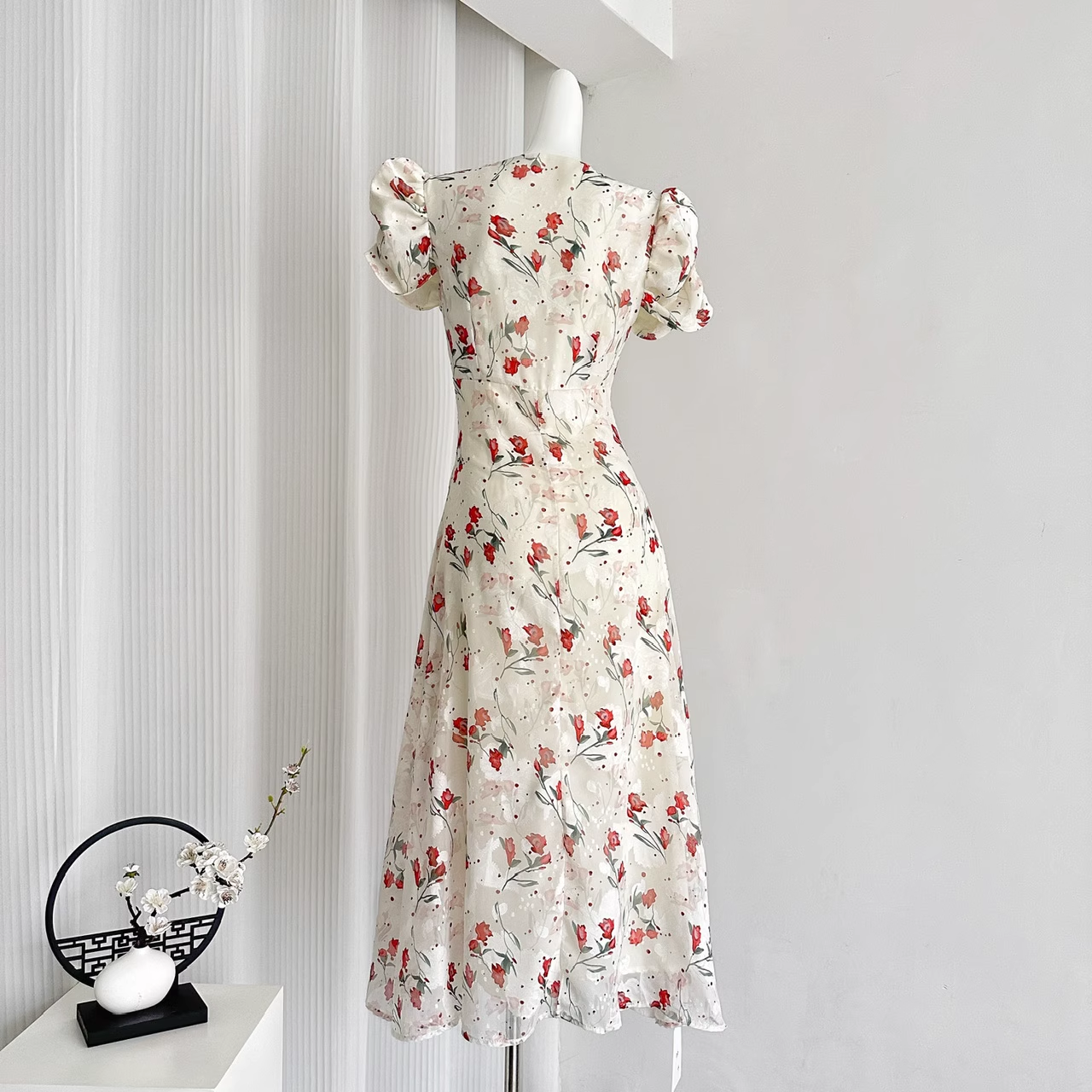 Cute A line V Neckline Short Sleeves Pink Floral Dress Beach Holiday Dresses SD284