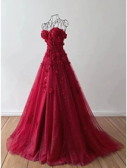 Retro Lavender Off Shoulder Tulle Floral Party Dress Tulle Prom Dress Evening Dress SD1747