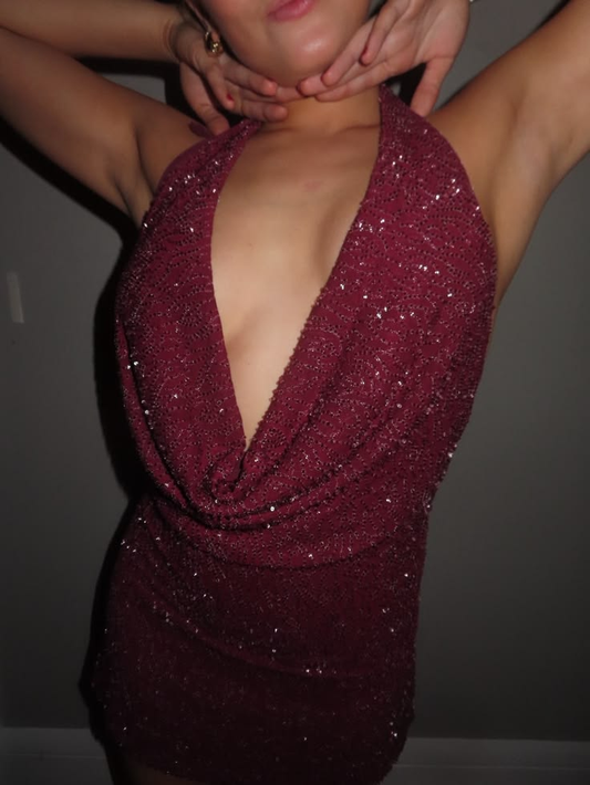 Sexy Burgundy Halter Deep V Bodycon Mini Cocktail Dress Short 6th Grade Homecoming Dress D3167