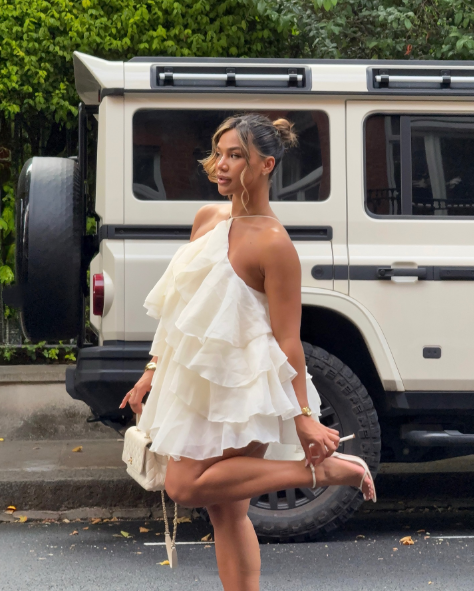 Classy Halter Off White Chiffon Layered Short Homecoming Dress Birthday Dress D4661