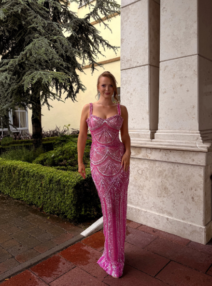 pink beaded dress womens Pink Beaded V Neckline Dress 07503