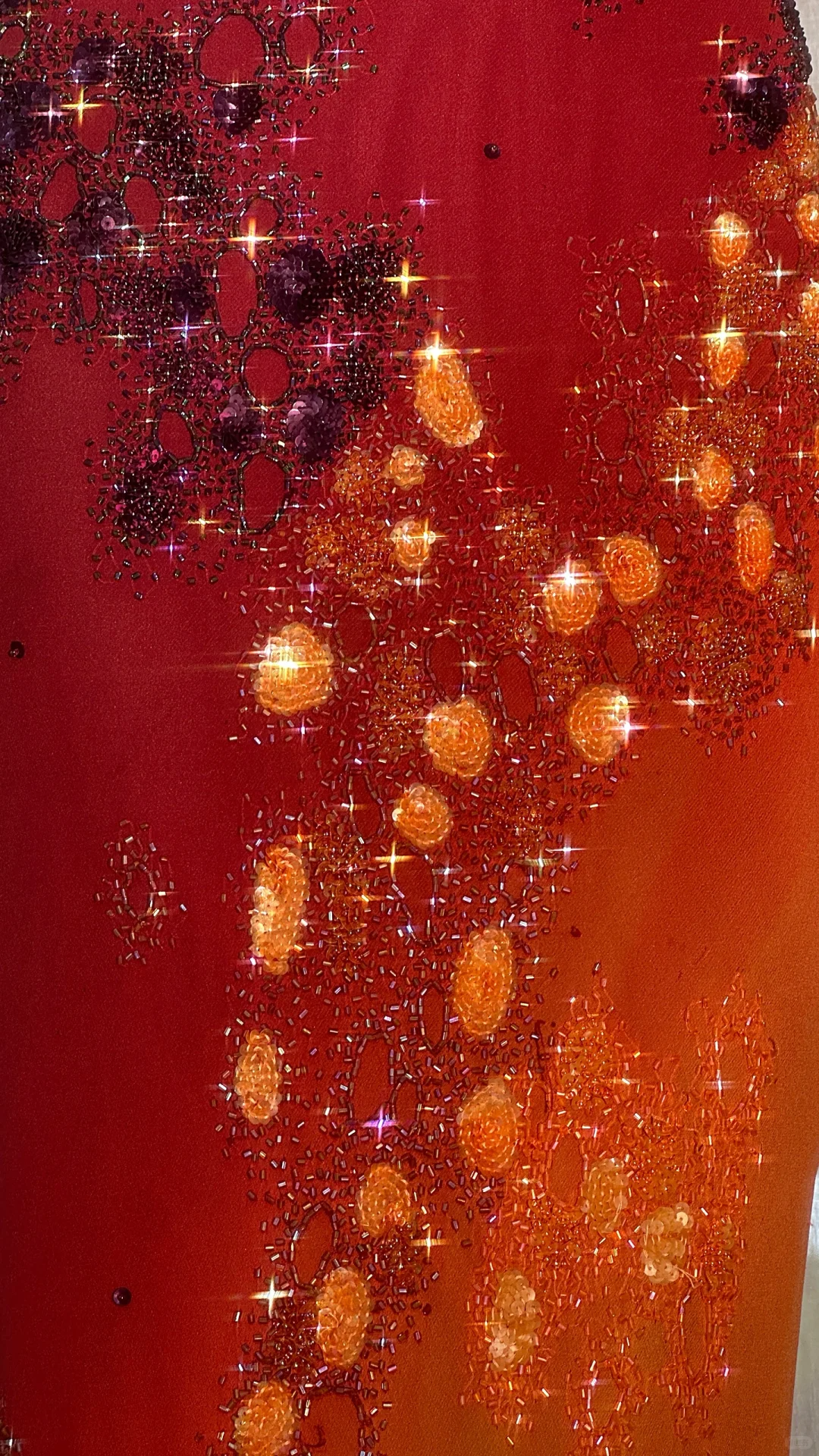 Vintage Spaghetti Straps Ombre Orange Chiffon Sequin Beaded Mermaid Long Party Dress Evening Gown D1313