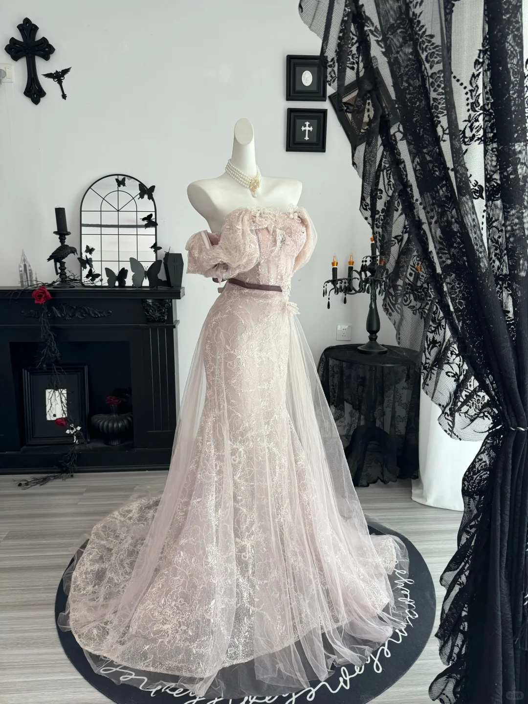 Glamorous Off The Shoulder Tulle Lace Mermaid Long Evening Dress Light Pink Long Birthday Party Dresses D4719