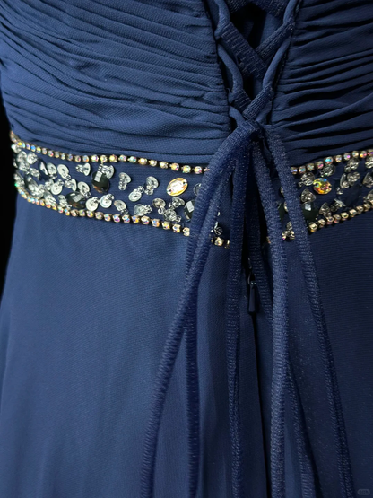 Elegant Off The Shouler Navy Blue Chiffon Beaded A  Line Long Party Dress Evening Dress D2511