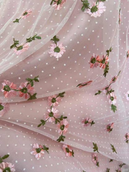 Charming Pink Sleeveless Tulle Embroidered Floral A Line Long Evening Dress Party Dress D2986