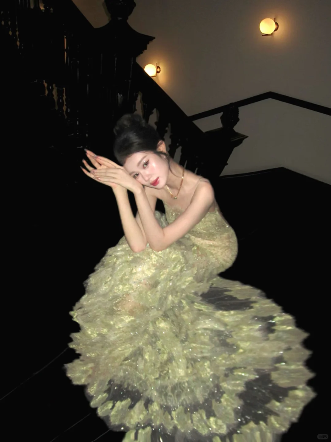 Beautiful Green Tulle Lace Sequin Mermaid Long Party Dress Backless Evening Dress D5082
