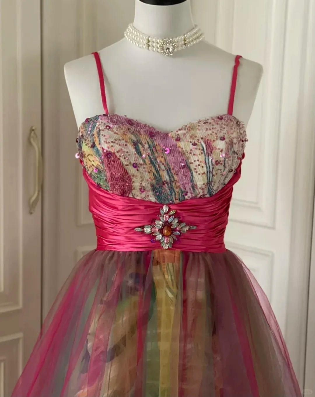 Vintage Spaghetti Straps Tulle Sequin Beaded Mini Homecoming Dress Party Dress S542