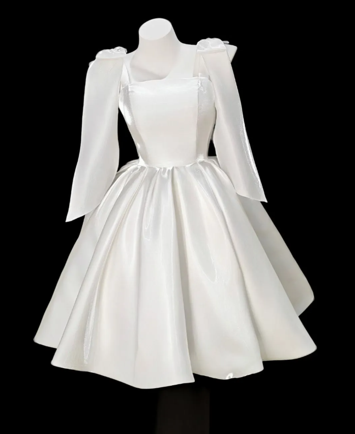 Classy White Spaghetti Straps Satin Pleated A Line Short Homecoming Dress Birthday Outfits D2342
