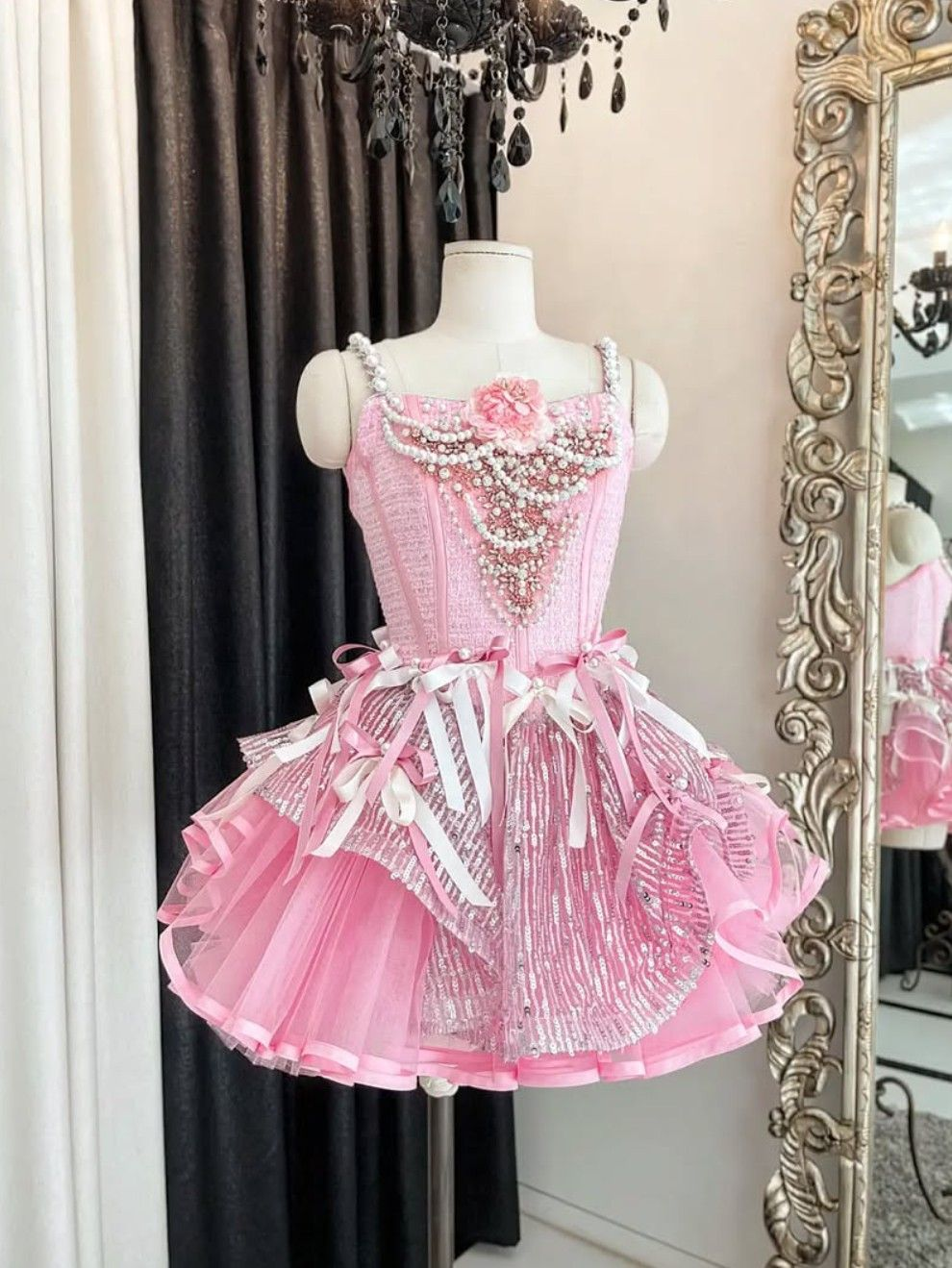Beautiful Spaghetti Straps Pink Tulle Pearls Beaded A Line Birthday Dress Short Graduation Homecoming Dress S991