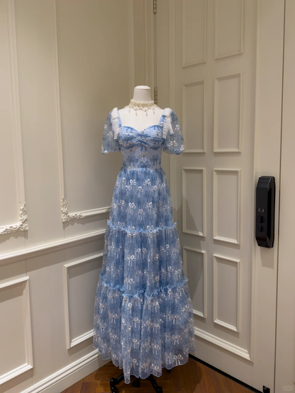 Elegant Sweetheart Neck Blue Tulle A Line Long Party Dress Prom Dress D2947