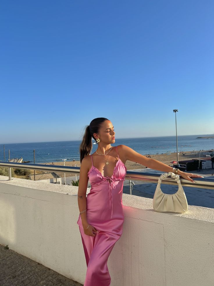 Sexy Spaghetti Straps Satin Long Wedding Guest Dress,Hot Pink Backless Long Party Dress D3486