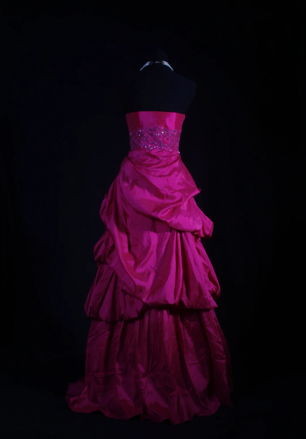 Pretty Strapless Satin Pleated Ball Gown Pink Long Party Dress Prom Gown D2222