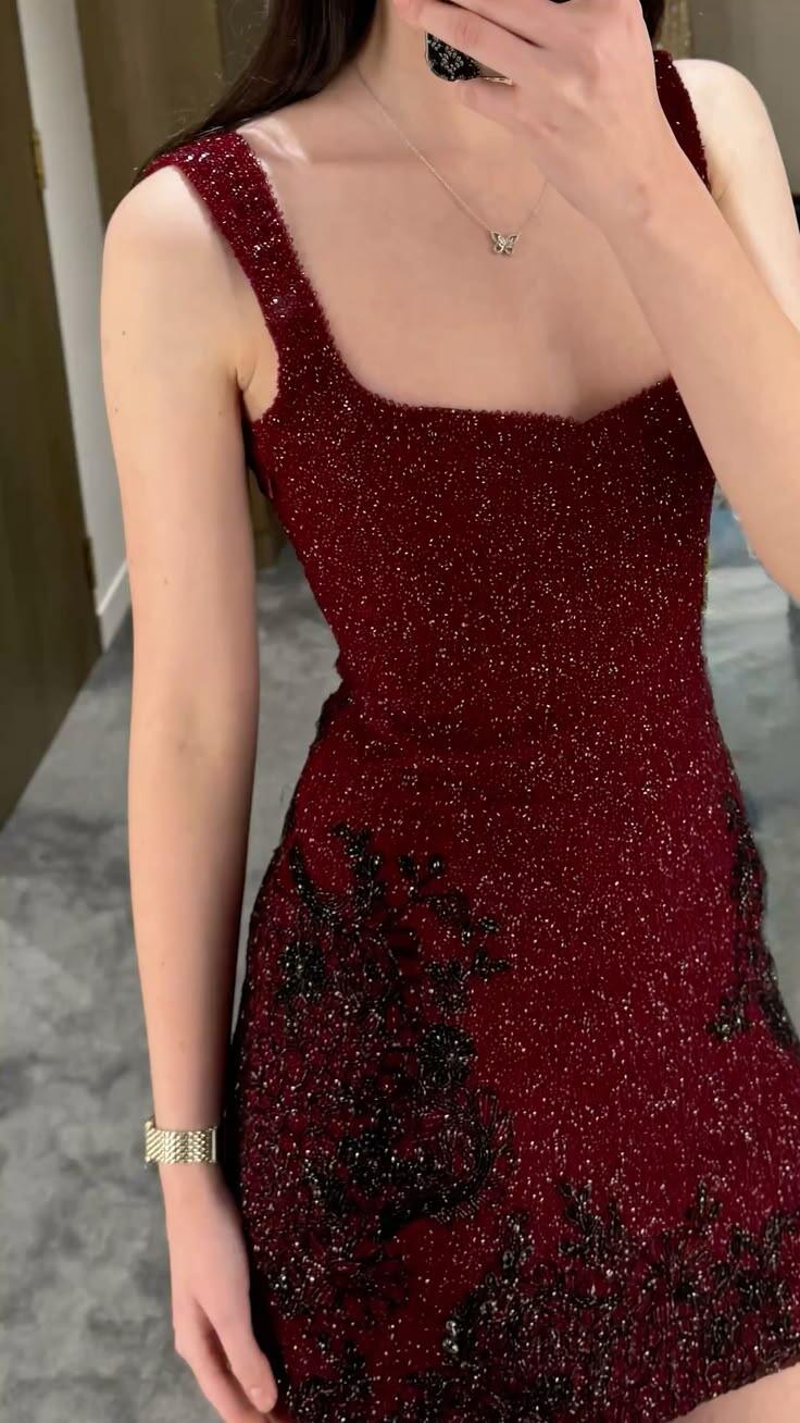 Gorgeous Burgundy Sequin Sheath Cocktail Dress Short 8th Grade Homecoming Dress D3025