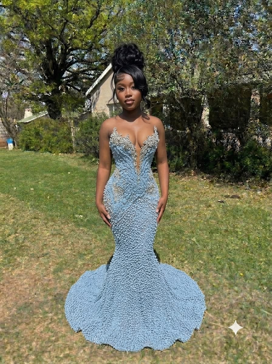 Gorgeous Light Blue Sequin Beaded Mermaid Long Prom Dress Evening Dress D5408