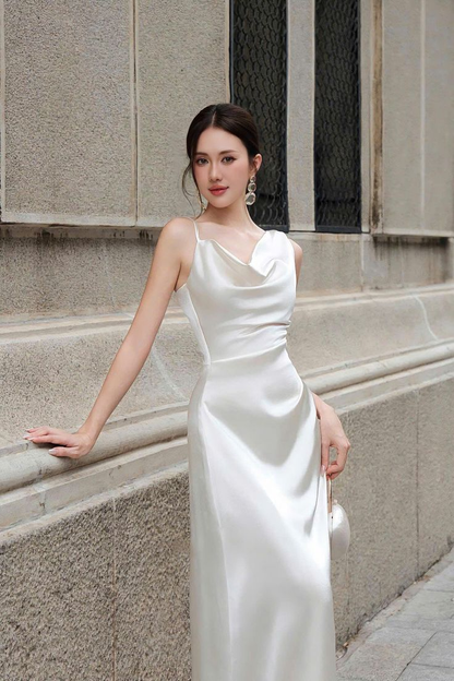 Elegant Burgundy Satin Long Bridesmaid Dress, Formal Party Dress D961