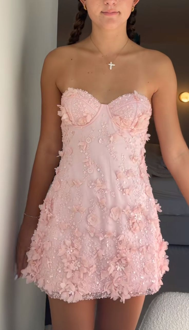 Charming Sweetheart Neck Tulle Sequin Appliques Birthday Outfits,Pink A Line 9th Grade Homecoming Dress D3034