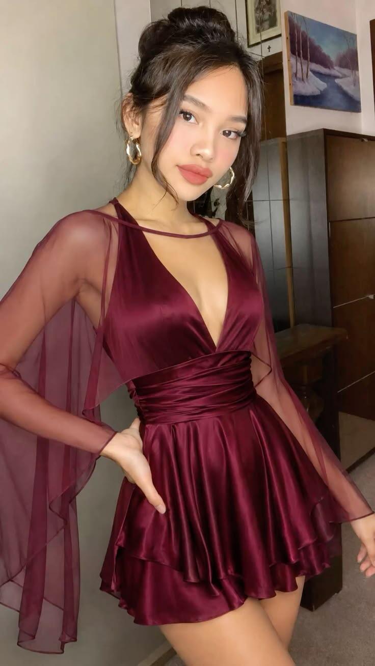Sexy Halter Burgundy Satin A Line Short Graduation Homecoming Dress Cocktail Dress D3169