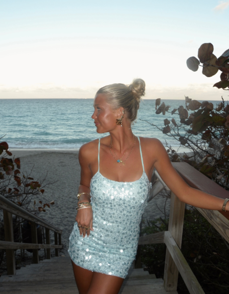 Gorgeous Blue Sequin Sheath Short Graduation Homecoming Dress,Spaghetti Straps Mini 18th Birthday Outfits D3856