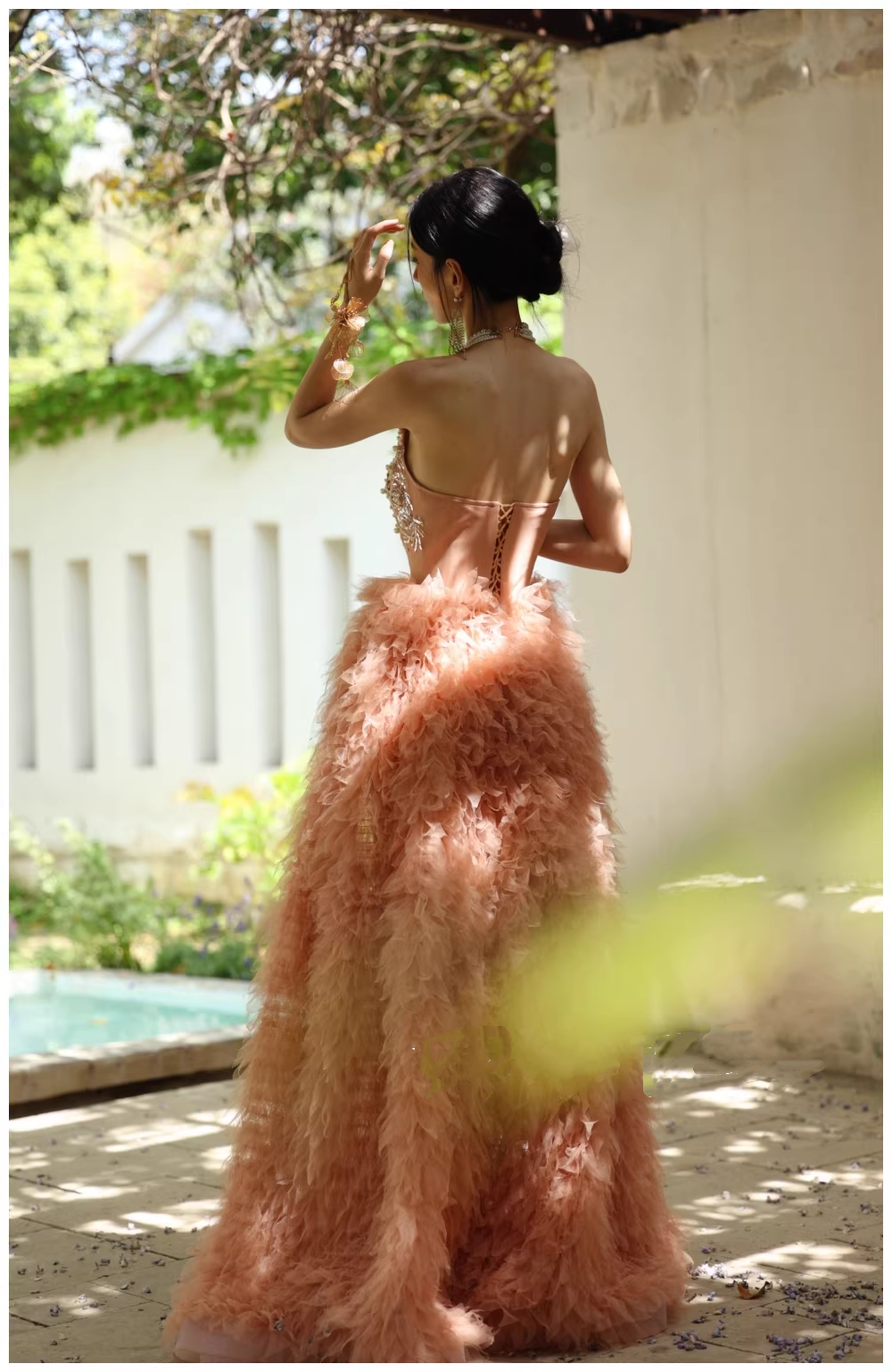 Gorgeous Strapless Pink Tulle Beaded A Line Birthday Prom Dress Evening Dresses D2423
