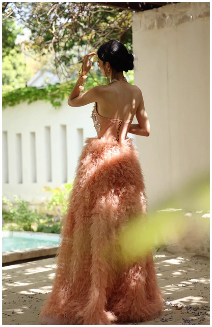 Gorgeous Strapless Pink Tulle Beaded A Line Birthday Prom Dress Evening Dresses D2423