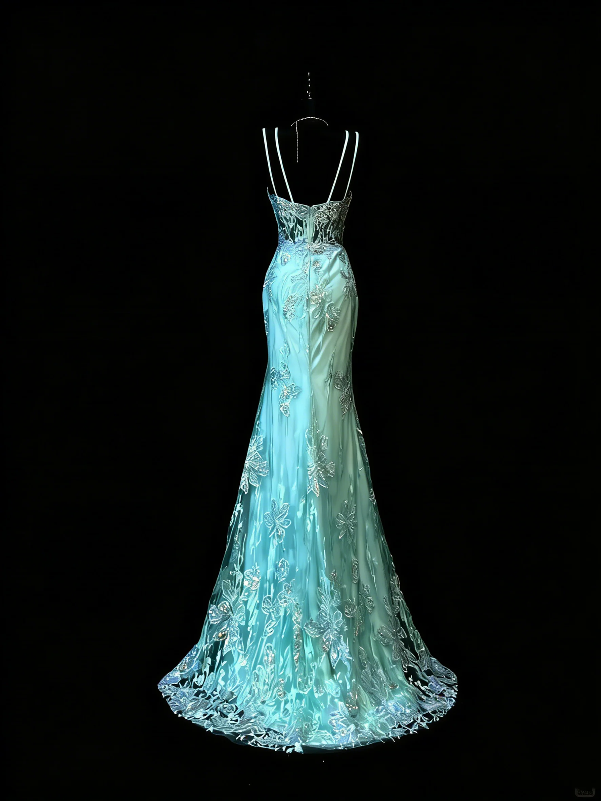 Unique Mermaid Spaghetti Straps Lace Tulle 1950s Long Evening Dresses Party Dress D4268