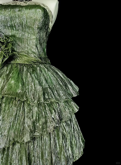 Retro Strapless Tulle Pleated Layered A Line Short 16th Birthday Outfits,Green Short Homecoming Dress D4037